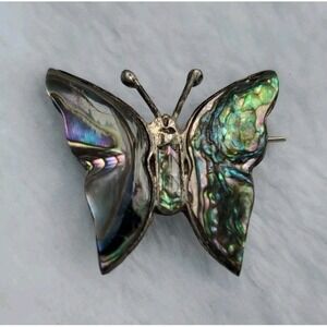 VTG Taxco EGC 925 Sterling Silver Abalone Butterfly Brooch Pin 1" Mexico
